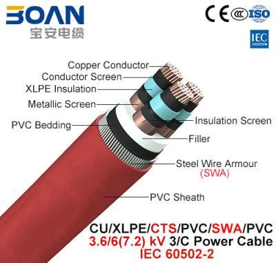 Cu/XLPE/Cts/PVC/Swa/PVC, Power Cable, 3.6/6 (7.2) Kv, 3/C (IEC 60502-2)