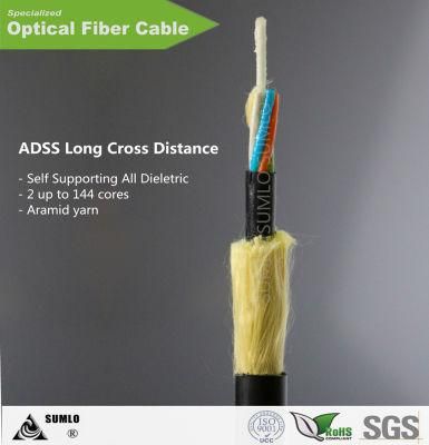 High Quality All Dieletric ADSS 4, 6, 8, 12, 24, 36, 96 Cores, Aerial Optical Fiber Cable in Power Line, G652. D Single Mode, Span 80-200 Meters
