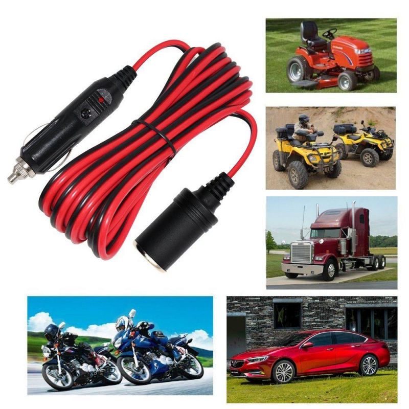 14AWG Heavy Duty Cigarette Lighter Cord with LED Light, 15A Fuse 13FT 12-24V Car Charge Cigarette Lighter Extension Cable Male to Female Socket