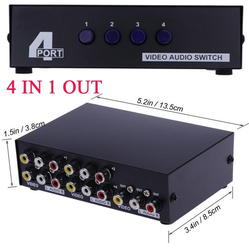 4 Port AV RCA Switch 4 in 1 out Composite Video L/R Selector Box for DVD Player