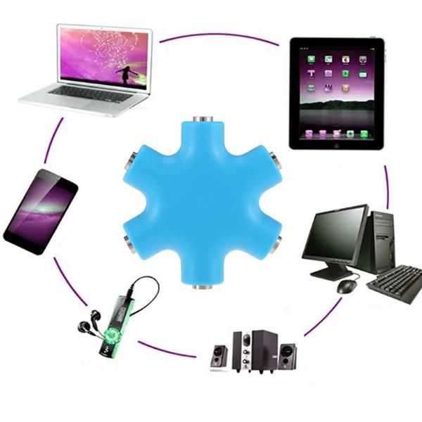 6 Ports Hub 3.5mm Audio Adapter for Mobile Phone Music