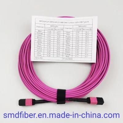 MPO Om4 50/125 Multimode Fiber Optic Cable LSZH Fiber Optic Patch Cord / Jumper