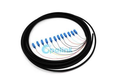 Distribution Fiber Optic Pigtail, 12 Fiber SC/PC Bunch Optical Fiber Pigtail, Sm 9/125 Fanout 0.9mm, LSZH Black