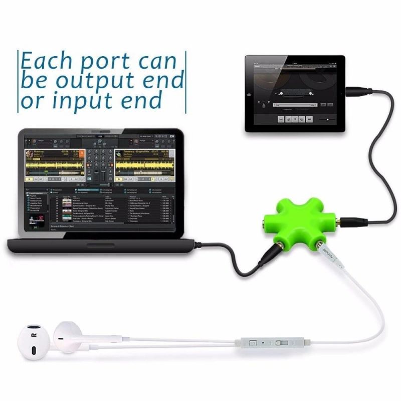 5 Way Splitter 6 Ports Headphone Adapter Audio Split 3.5mm