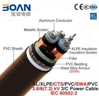 Al/XLPE/Cts/PVC/Swa/PVC, Power Cable, 3.6/6 (7.2) Kv, 3/C (IEC 60502-2)