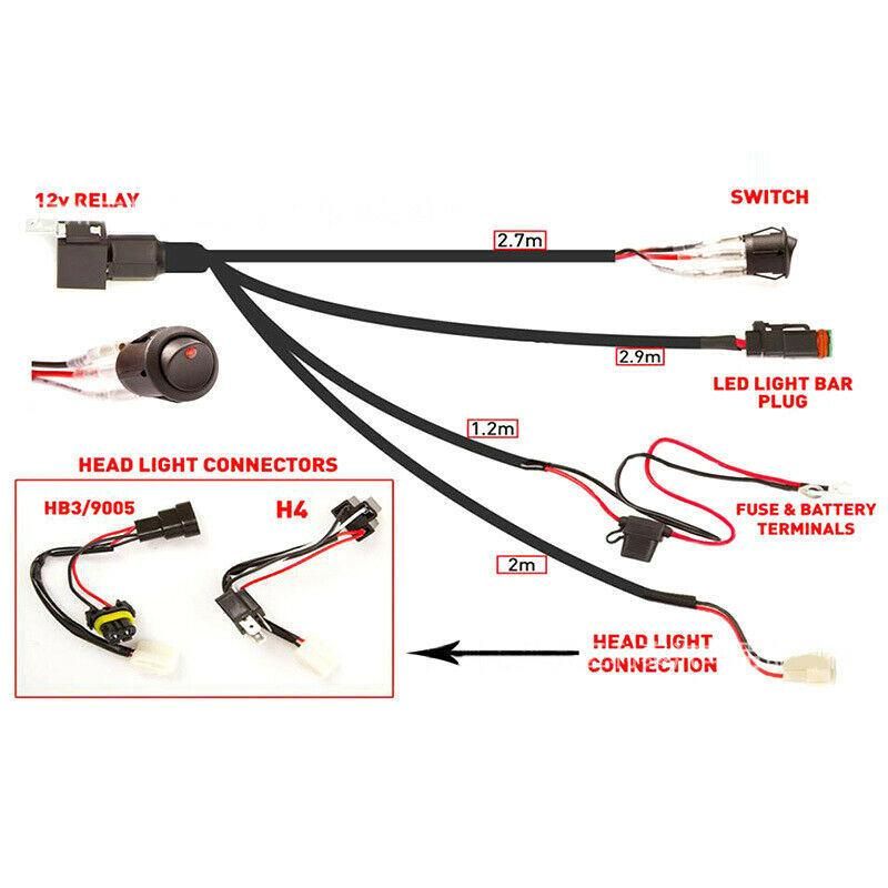 12/24V LED Work Strip Light Wiring Harness Relay Kit Switch Light Spotlights