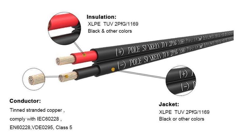 2X4mm2 New Energy Solar Power Cable PV1-F Twin Flat Solar PV Cable