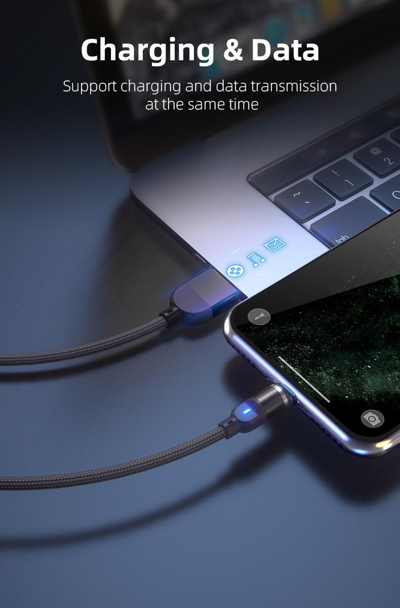 New Style Aluminum Alloy 540 Degree 3 in 1 Magnetic USB Cable Micro V8 Fast Charging Magnet Cable