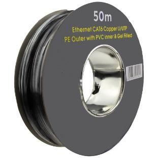 CAT6 Outdoor Bulk Ethernet Cable Direct Burial Unhielded Solid Copper Gel Filled 23 AWG 50m