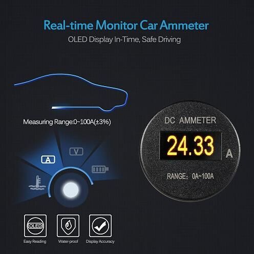 Monitor Digital Display Ampere Meter for Trailer Truck RV 12V
