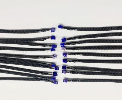 2pin Blue Color Connector Wire Harness with Brained Pipe and Adhesive Tape, End Peeled and Tinned