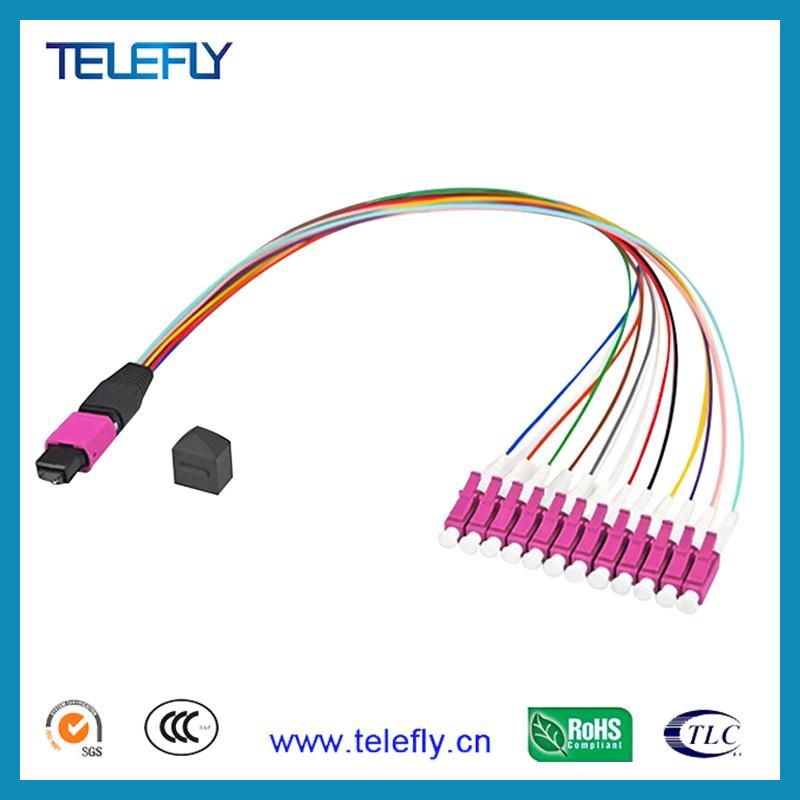 Om3 Om4 12/24 Fiber Male MTP MPO to LC/Upc MPO to LC 12 Cores Fiber Optic Patch Cord MPO / MTP Harnesses Cable Colourful Cable