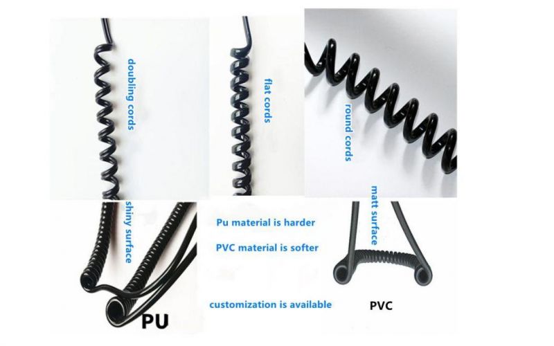 Matt or Glossy Electrical Spring Spiral Coiled Wire Cable Customized Connected Assembly DC Power Cable