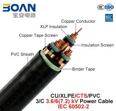 Cu/XLPE/Cts/PVC, Power Cable, 3.6/6 (7.2) Kv, 3/C (IEC 60502-2)