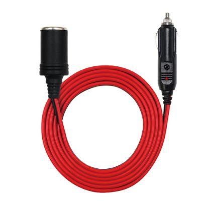 12-24V Car Charge Cigarette Lighter Extension Cable Male to Female Socket, 14AWG Heavy Duty Cigarette Lighter Cord with LED Light, Fuse