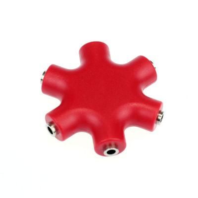 3.5mm Jack Hub 6 Face Audio Headset Headphone Earphone Splitter Connector-Red