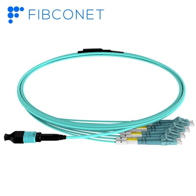 FTTH Blue 1X12 Cores Fiber Optical MPO to LC Jumper Patch Cable