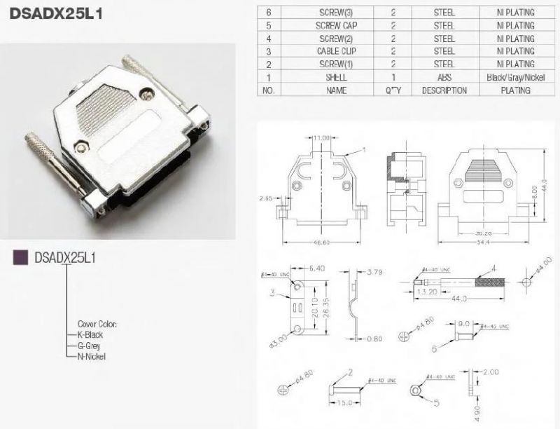 D-SUB Plug Plastic Dsadx25L1 Cover Connector
