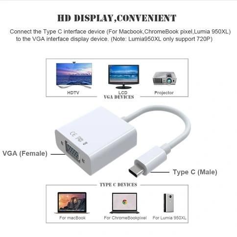 Type C Male to VGA UHD Adapter Female Adapter Cable Converter (C-VGA-01)