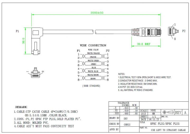4p*24AWG Od5.5mm UTP Cat5e Cable