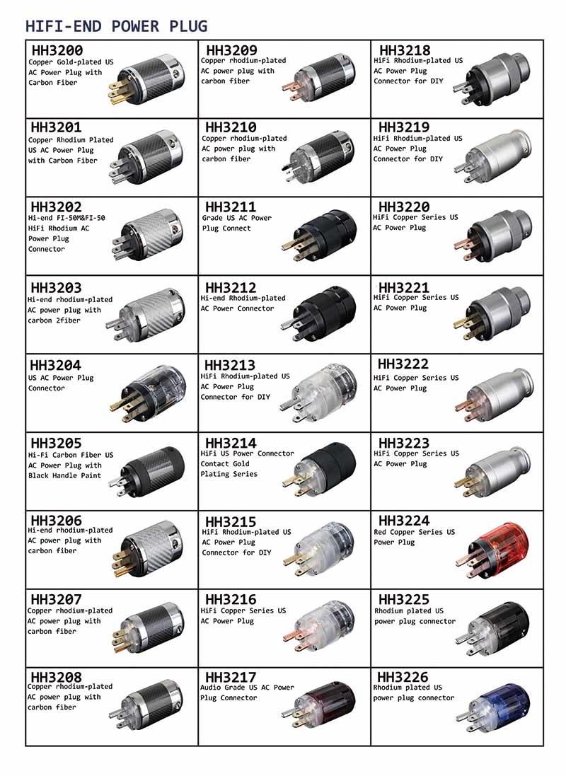 HiFi Rhodium-Plated Us AC Power Plug Connector Aluminum.