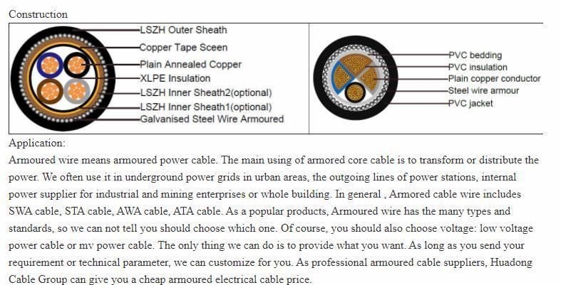 Low Voltage 3 * 70 + 1 * 35 mm2 PVC Insulation Copper Armored Power Cable