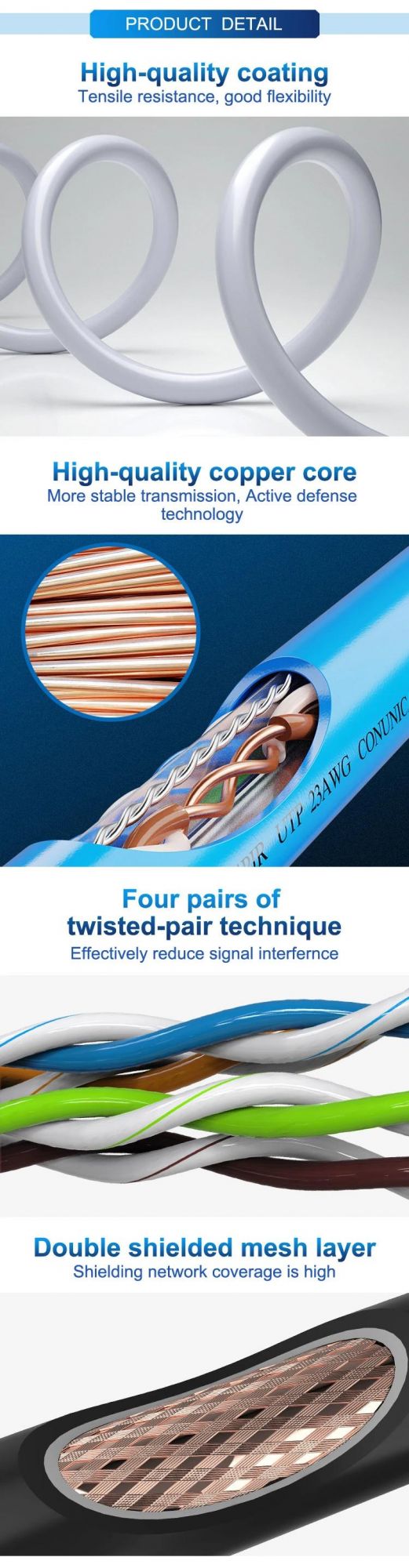 Communication Cable Cat5 Cat5e CAT6 CAT6A Cat7 Cat7a FTP UTP SFTP 4 Pair 24 AWG Indoor Outdoor Network Cable LAN Cable