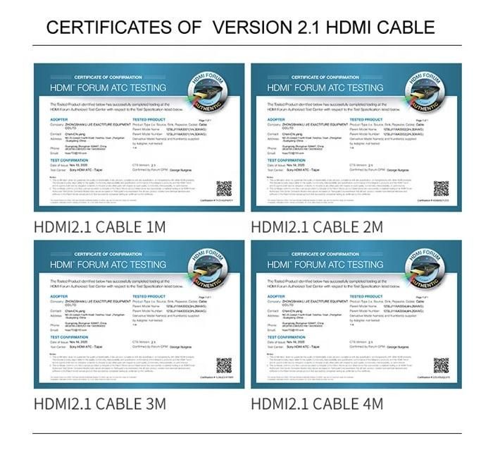 2021 Latest Products 8K 48Gbps RoHS Compliant HDMI Cable with Certification from Certified Adopter