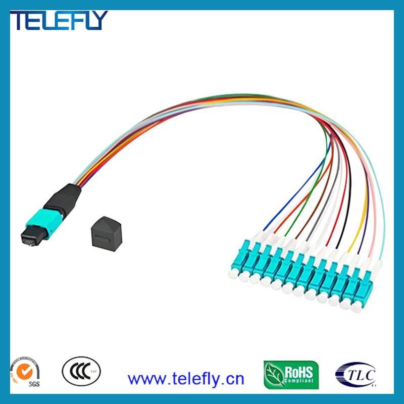 Om3 Om4 12/24 Fiber Male MTP MPO to LC/Upc MPO to LC 12 Cores Fiber Optic Patch Cord MPO / MTP Harnesses Cable Colourful Cable