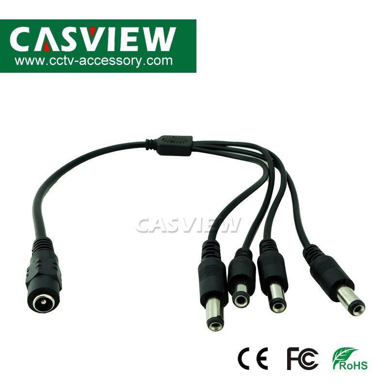 DC 1 to 4 Power Splitter 4-Port Adapter Cable for CCTV Camera LED Power System Solderless 5.5X2.1mm Port Female Input, Male Output