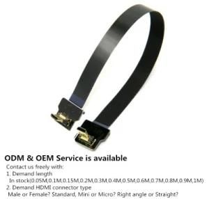 Xaja 10cm Ultra Thin HDMI Cable Down Angle 90 Degree Mini Type C to D Micro Down Angle 90 Degree HDMI Ribbon Flat Cable Fpv