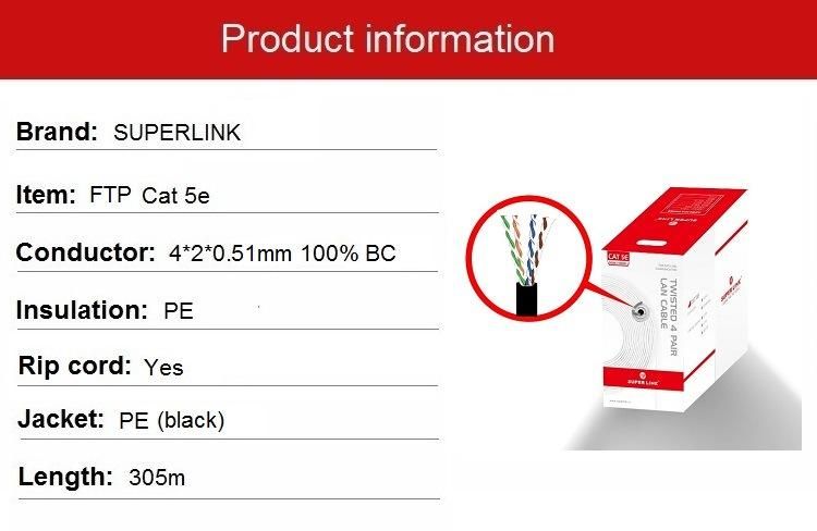 Superlink Hy5007 LAN Cable FTP Cat5e 24AWG Bare Copper Outdoor Cable PE Jacket