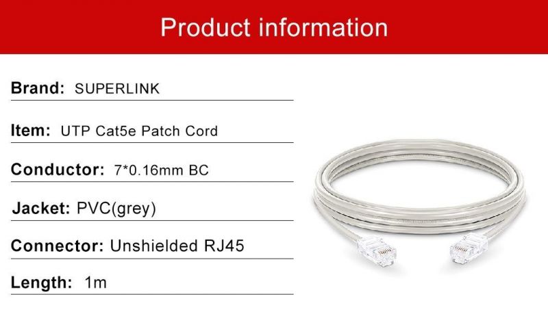 Patch Cord LAN Cable Communication Copper Wire 2m 7*0.16bc Superlink Brand Hy5p01gy-1