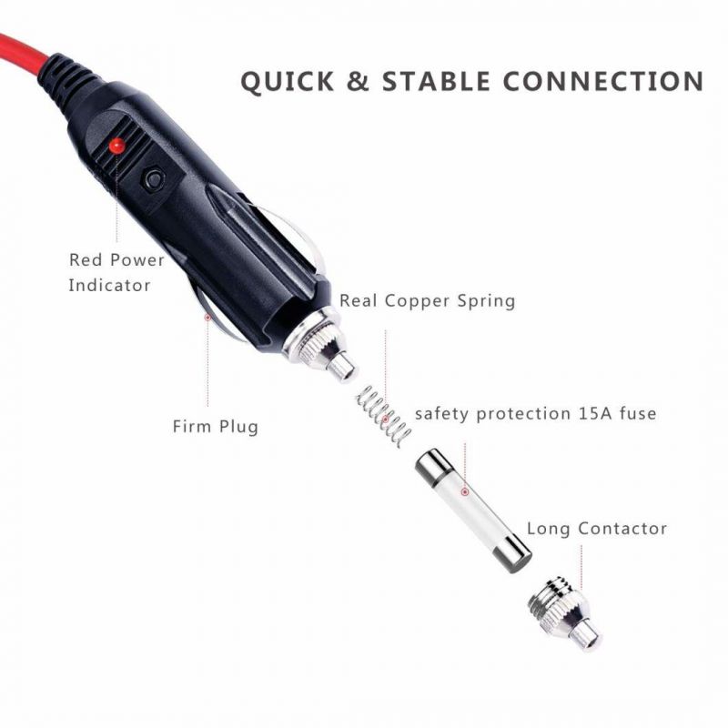 14AWG Heavy Duty Cigarette Lighter Cord with LED Light, 15A Fuse 13FT 12-24V Car Charge Cigarette Lighter Extension Cable Male to Female Socket