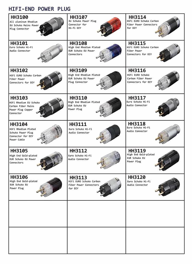 HiFi Rhodium Plated Schuko Power Plug Connector for Cable