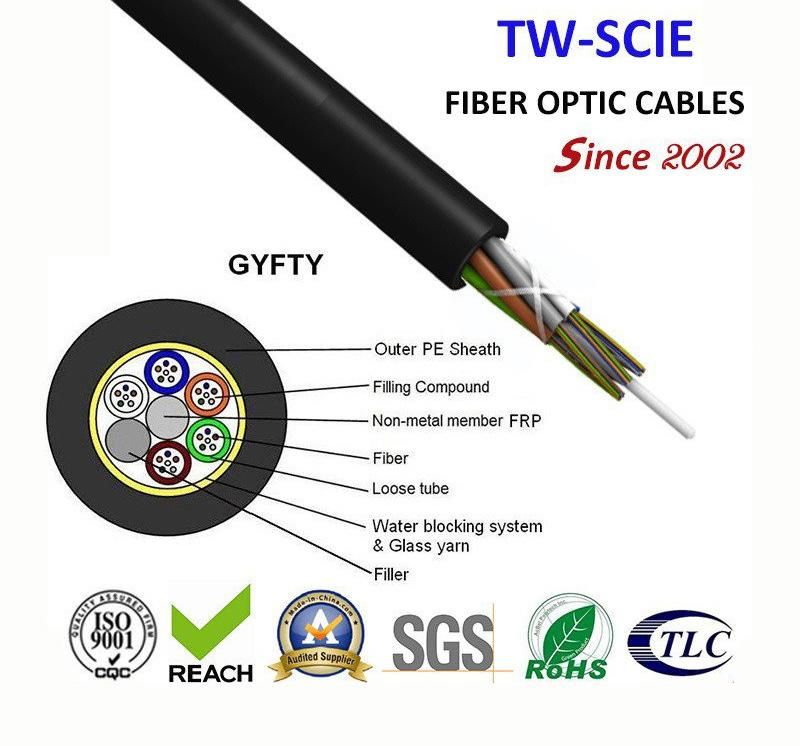 Aerial Single Mode Power Transmission System GYFTY 6/12/24 Core Fiber Optic Cable