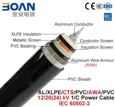 Al/XLPE/Cts/PVC/Awa/PVC, Power Cable, 12/20 (24) Kv, 1/C (IEC 60502-2)