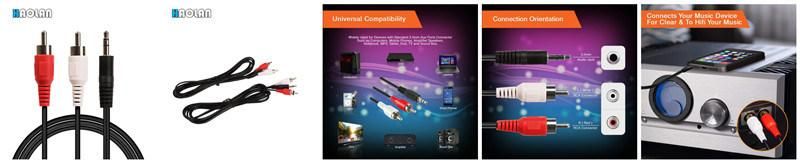 3.5mm to 2 RCA Male Cable, Audio Cable. 5 FT