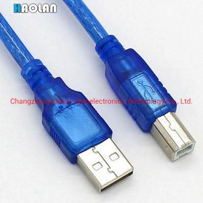 USB Cable Double Shield High Speed Transparent Blue a Male to B Male 2.0 USB Printer Cable