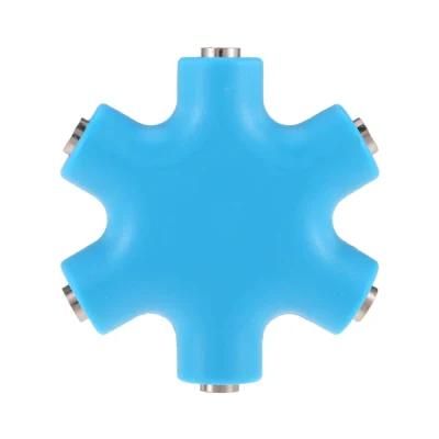 3.5mm 6-Way Adapter Stereo Audio Headset Hub Splitter Headphones-Blue Color