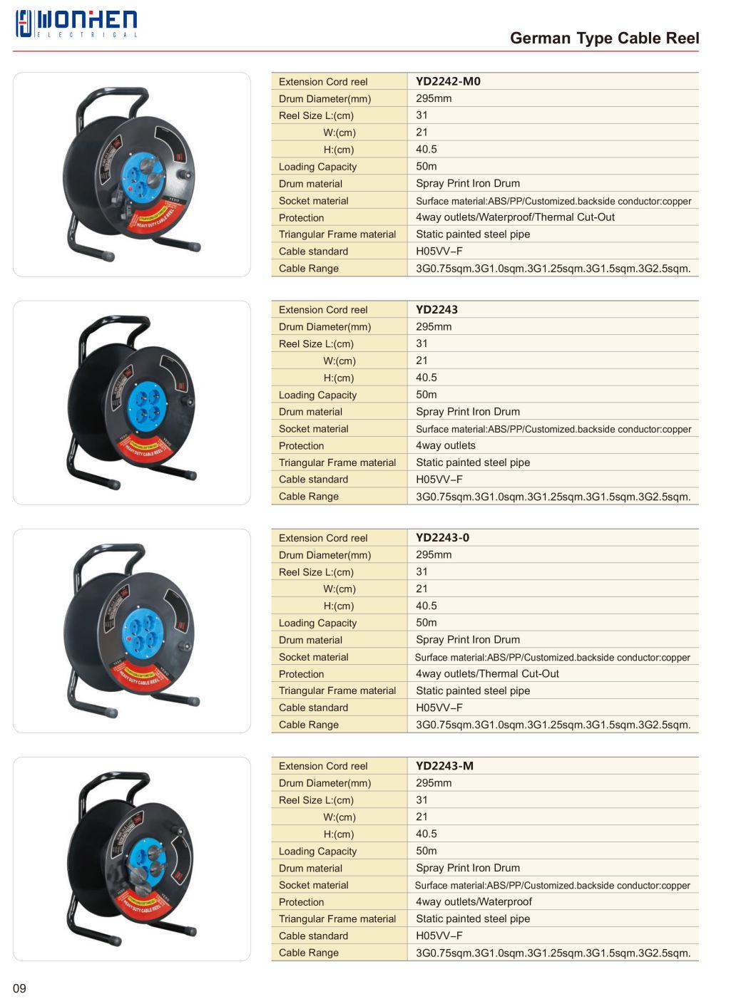 Ce Approval IP44 Socket Retractable Rubber Electric Cable Reel German Type