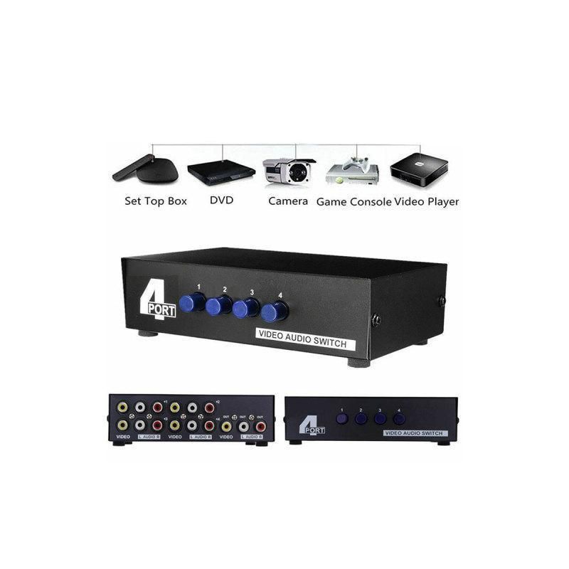 4 Port AV RCA Switch 4 in 1 out Composite Video L/R Selector Box for DVD Player