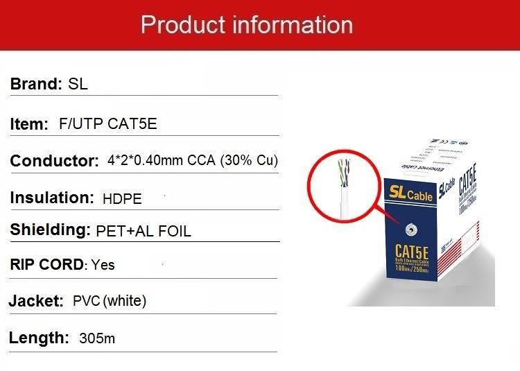 LAN Cable Network Cable Copper Wire 30% FTP Cat5e Cable 25AWG CCA 1000FT Pull Box