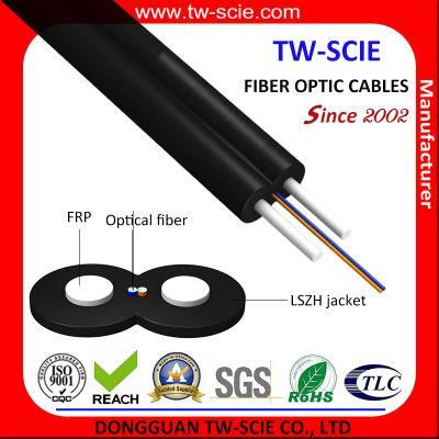 FRP Glass Fiber Optic FTTH Drop Wire Cable with G657A Sm 2 Fibers GJXFH Black