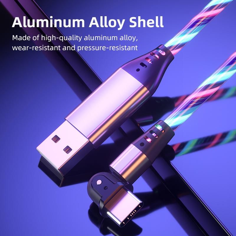 New Arrival L Shape Flow LED Light USB C Type C USB Data Quick USB Data Charger Cable for Mobile Phone
