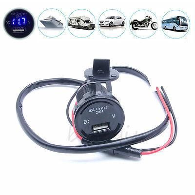 12V 2.1A USB Voltage Voltmeter Power Plug Socket Charger Adapter