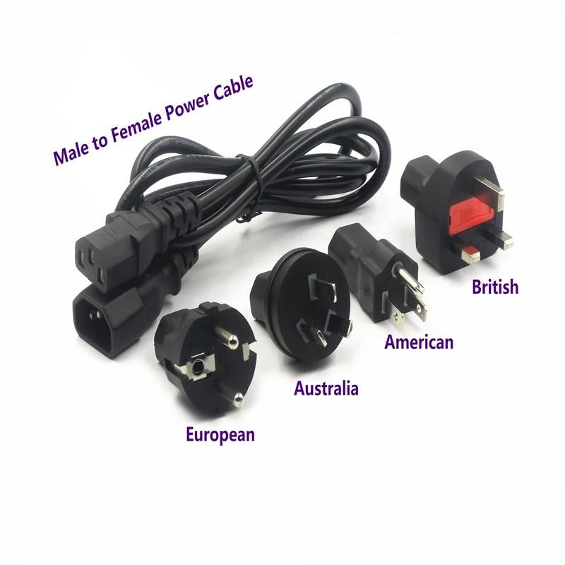 Factory Price UL 1M 1.5M 2M 3M 5M 18AWG 16AWG 20AWG IEC 60320 C5 C6 C7 C8 C13 C14 Extension Cable AC Power Cord with UK EU AU US Schuko Australian American Plug