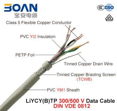 Liycy (B) Tp Data Cable, 300/500 V, Flexible Cu/PVC/Petp/Tcwb/PVC (DIN VDE 0812)