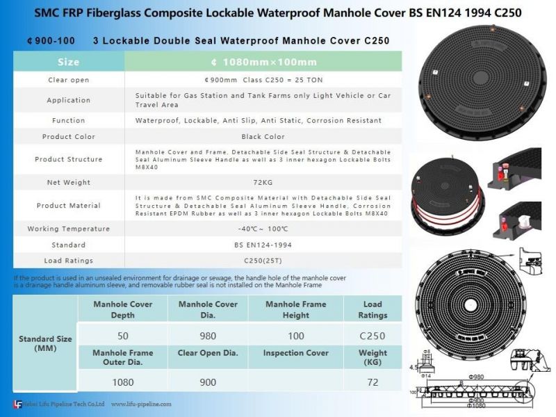 High Quality Reinforced SMC Fiberglass FRP Resin Plastic BMC Molding Compound for Manhole and Frame Cast / Ductile Iron Round Lock Seal Manhole Cover En124