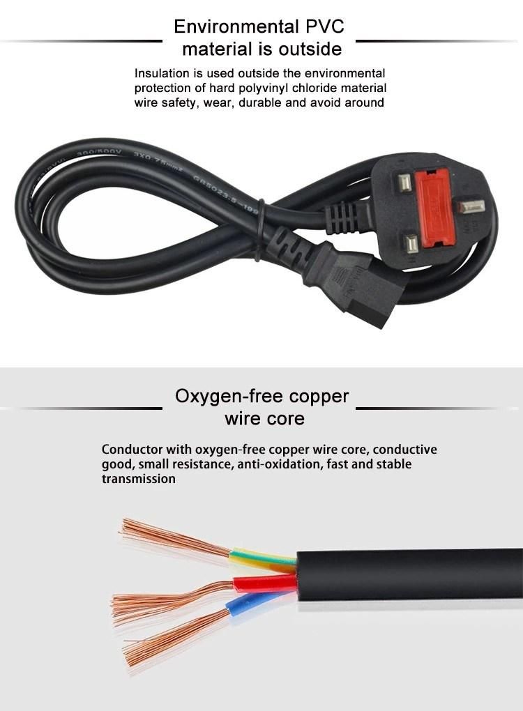 UK 3pin Power Cord for Desktop PC